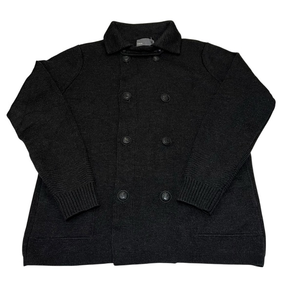 VINCE Men's Double-Breasted Wool Knit Cardigan Pea Coat Sweater Black Medium